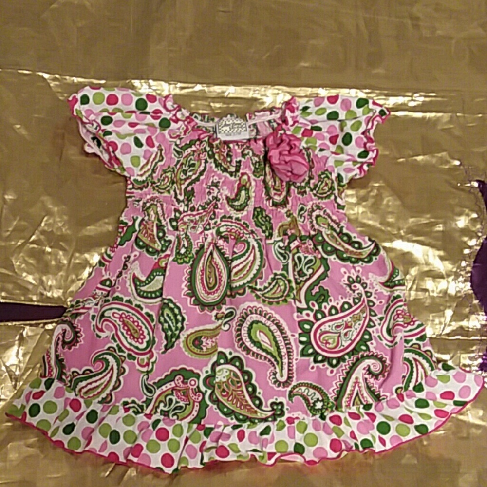 Smocked paisley dress with 3D Flower